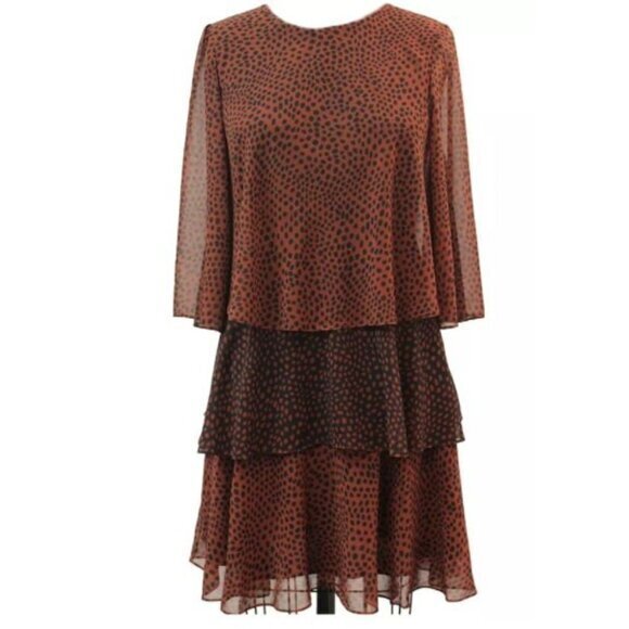Taylor Women's Tiered Ruffle Dot Print Chiffon Dress -‎ Size 10 - Picture 2 of 11